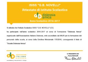 Certificazione Dislessia Amica ISISS Novelli