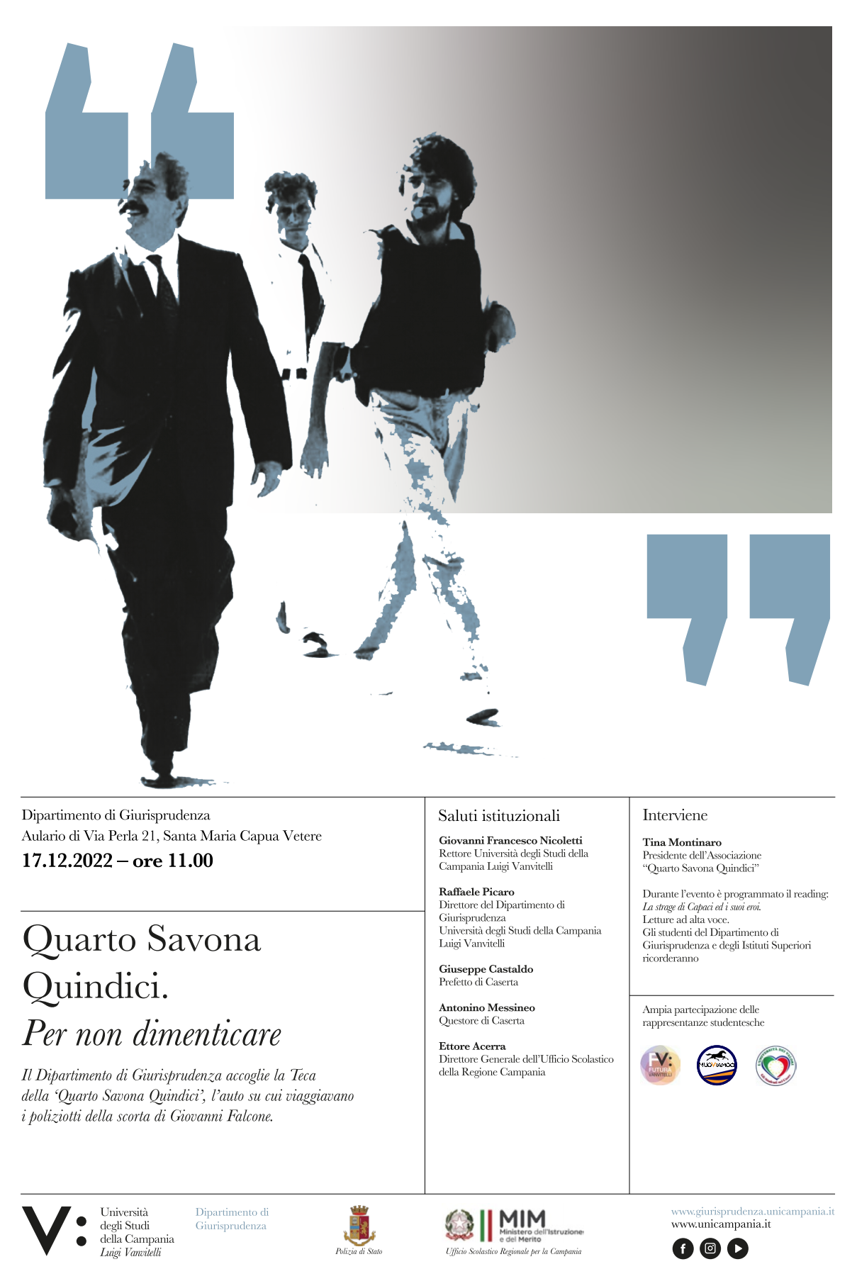  Evento del 17 dicembre: accoglienza Teca della "Quarto Savona 15" macchina della scorta del Giudice Falcone